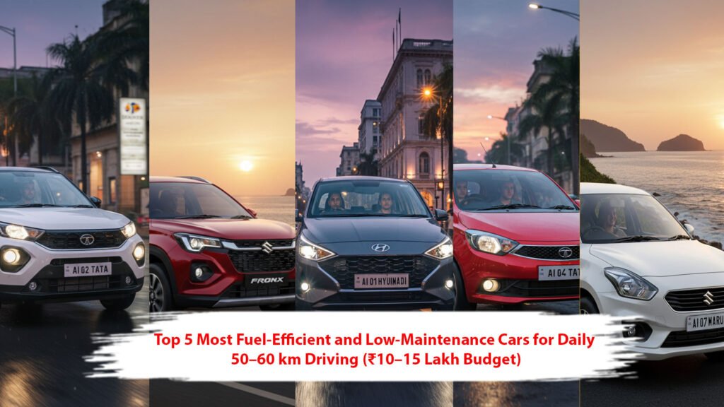 Top 5 Most Fuel-Efficient and Low-Maintenance Cars for Daily 50–60 km Driving (₹10–15 Lakh Budget)